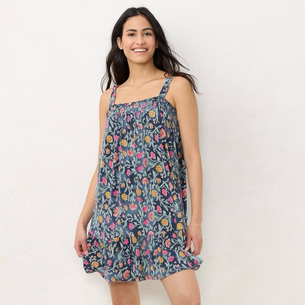 NWOT LC Lauren Conrad Sleeveless Chemise Nightgown Blue Floral XS